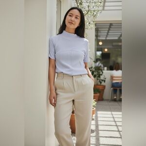 Wilfred Ribbed Mock Neck Short Sleeve Top – Light Purple